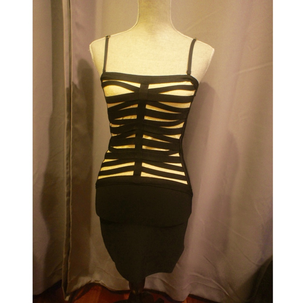 Sexy black and gold bodycon mini dress